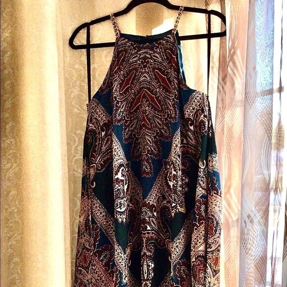 FESTIVAL NIGHT RIDER BOHO KERCHIEF HEM DRESS - TRUE TEAL/TAN 8 NWT - Picture 13 of 16